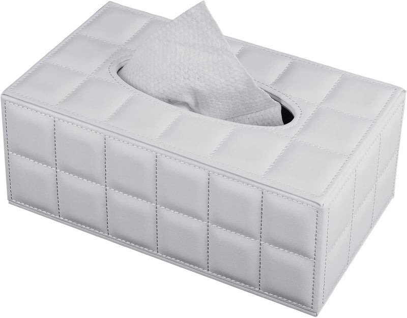 XNONE Tissue Box Cover Rectangle Tissue Box Holder PU Leather Facial Organizer with Magnetic Bottom,Decorative Napkin Caddy for Vanity Dresser Night Stand Table Countertop Home Office Car,White - Image 1